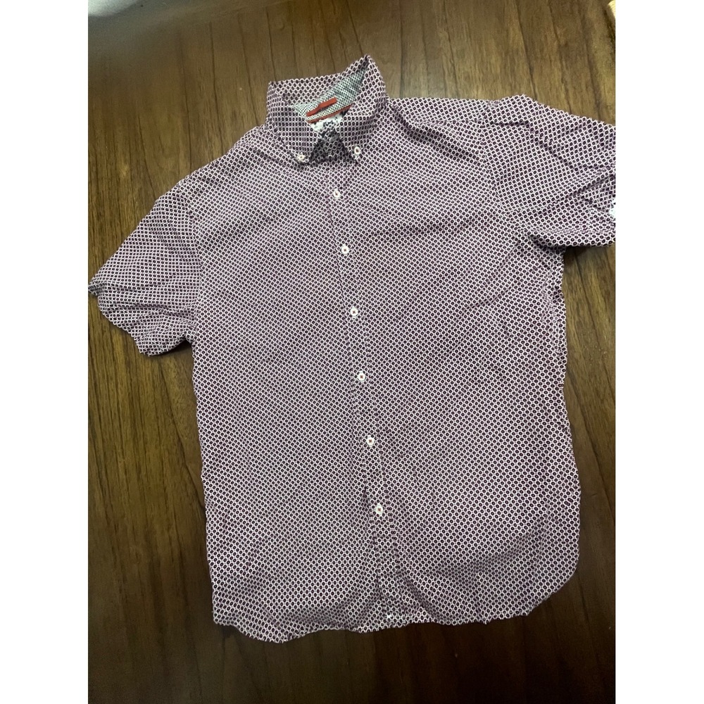 Denim & Flower Ricky Singh Mens Medium Purple Geometric Cotton Short Sleeve Top